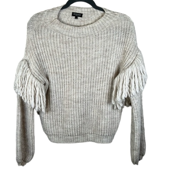 Maison Pholya Oatmeal Ribbed Wool Alpaca Tassel Fringe Sweater Size XS - Picture 1 of 6